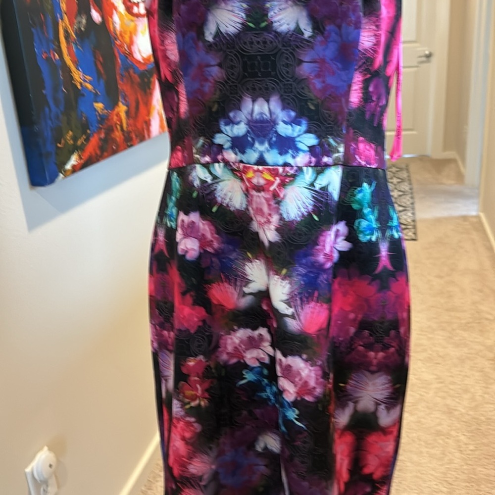 Betsy Johnson Floral Print Scuba Dress Neon Punk Purple - Picture 10 of 12